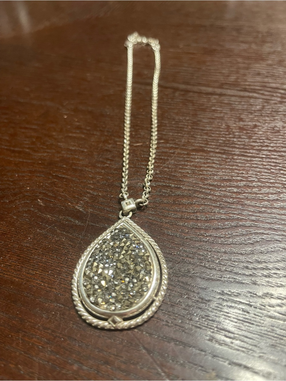 Silver Teardrop Druzy Pendant Necklace - Sparkling Gray